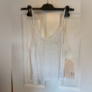 Tassel White Sequin Camisole Tank Top NWT Medium Party Holiday